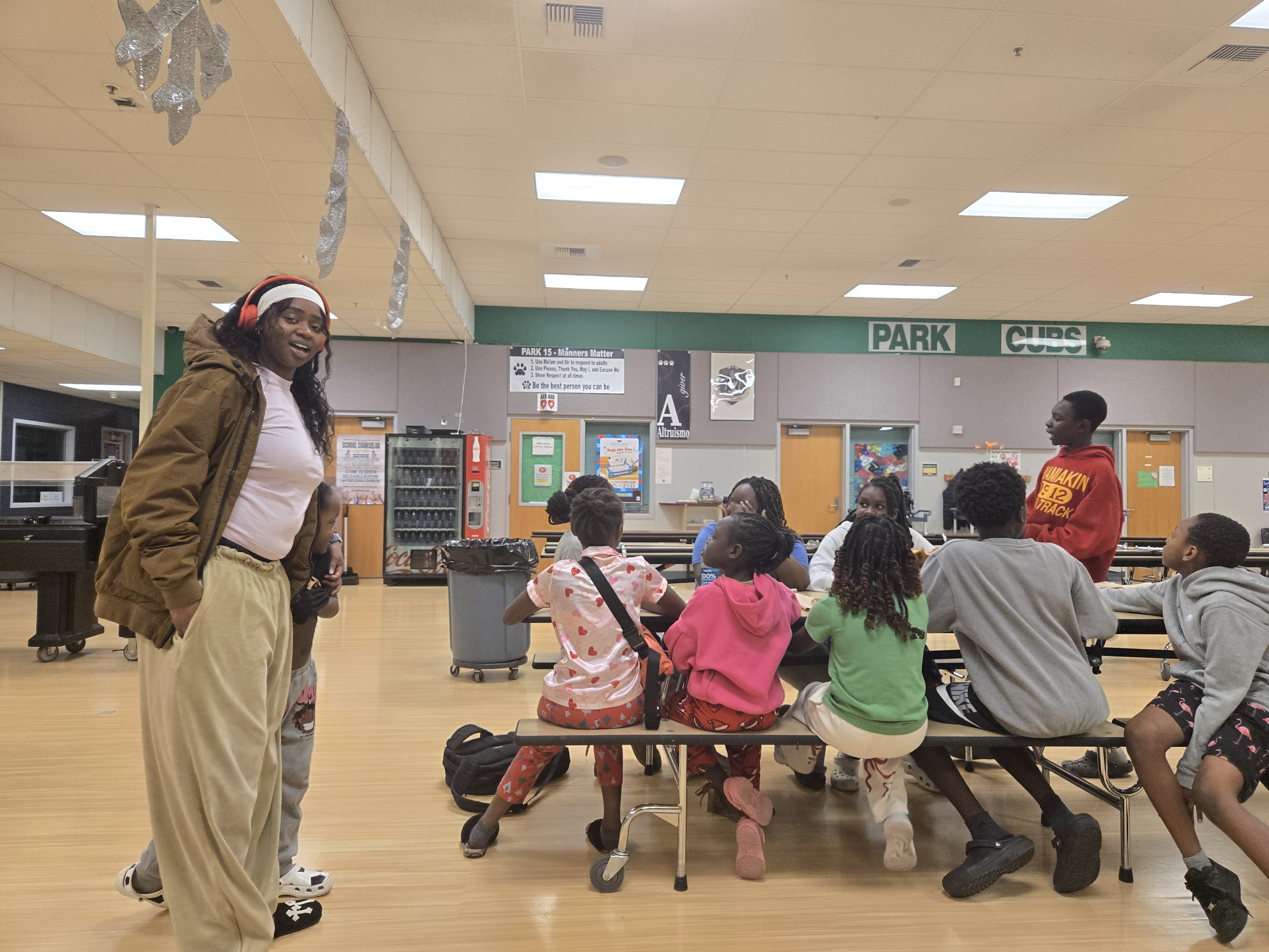 Students and volunteers gathered at an SDM session at Park Middle School